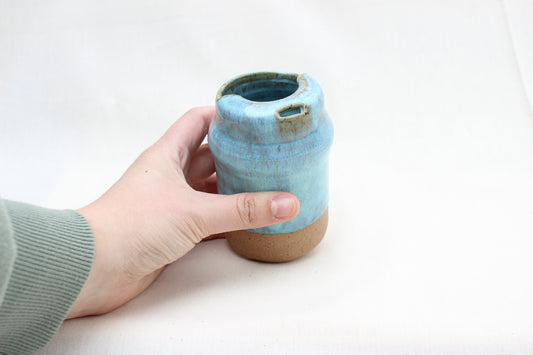 Handmade Blue Ceramic Travel Mug with Lid – Pottery Sippy Cup Tumbler for Car Cup Holder