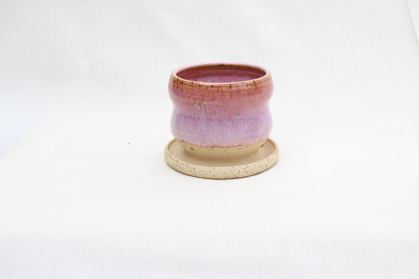 Handmade Ceramic Planter with Drainage – Pink UnicornGlaze, Speckled Stoneware