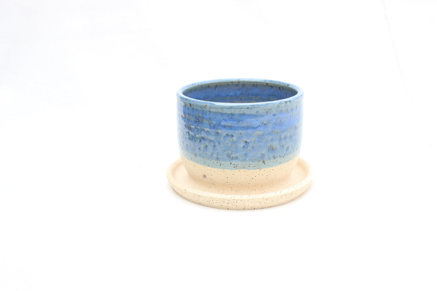Handmade Ceramic Planter with Drainage – Indigo Rim, Speckled Stoneware