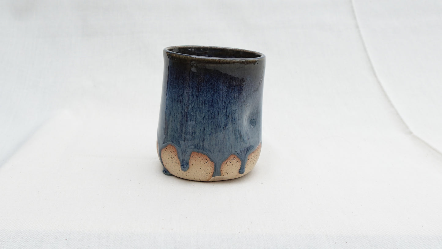 Handmade Ceramic Thumb Cup – Cloud Drip Blue Glaze (sale)