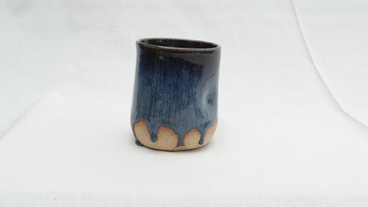 Handmade Ceramic Thumb Cup – Cloud Drip Blue Glaze (sale)