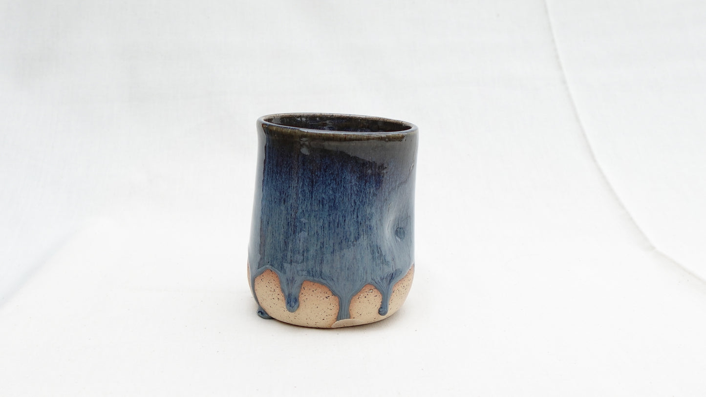 Handmade Ceramic Thumb Cup – Cloud Drip Blue Glaze (sale)