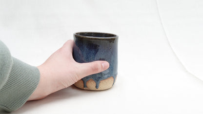 Handmade Ceramic Thumb Cup – Cloud Drip Blue Glaze (sale)