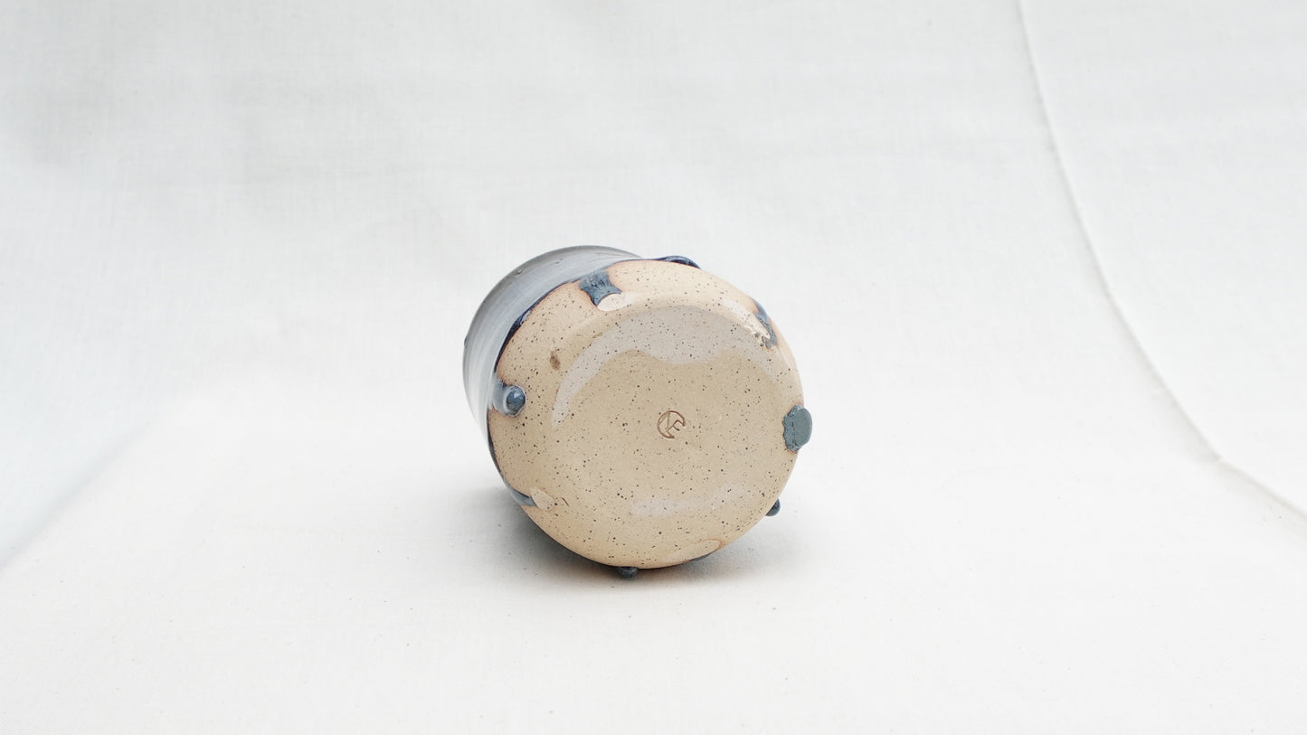 Handmade Ceramic Thumb Cup – Cloud Drip Blue Glaze (sale)