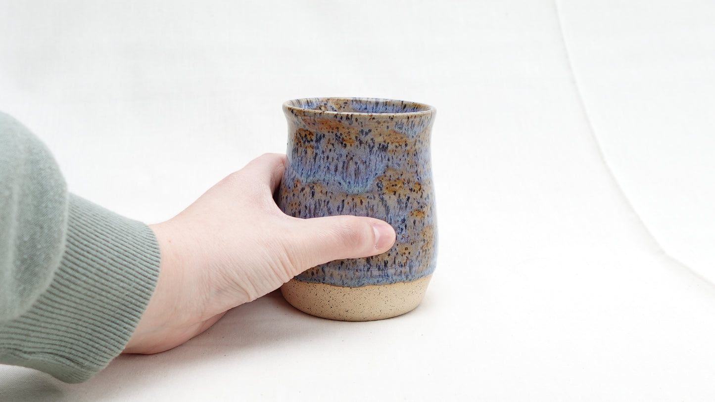 Handmade Ceramic Thumb Cup – Rust & Blue Glaze