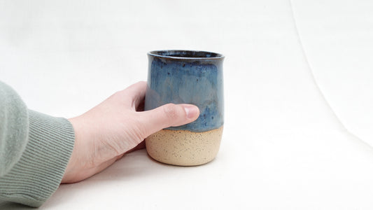 Handmade Ceramic Thumb Cup – Deep Ocean Blue Glaze