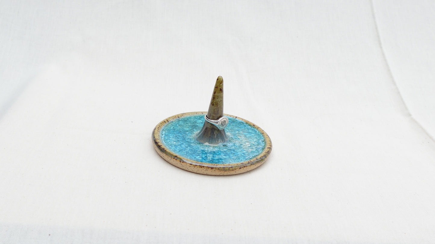 Handmade Ceramic Ring Dish with Recycled Glass