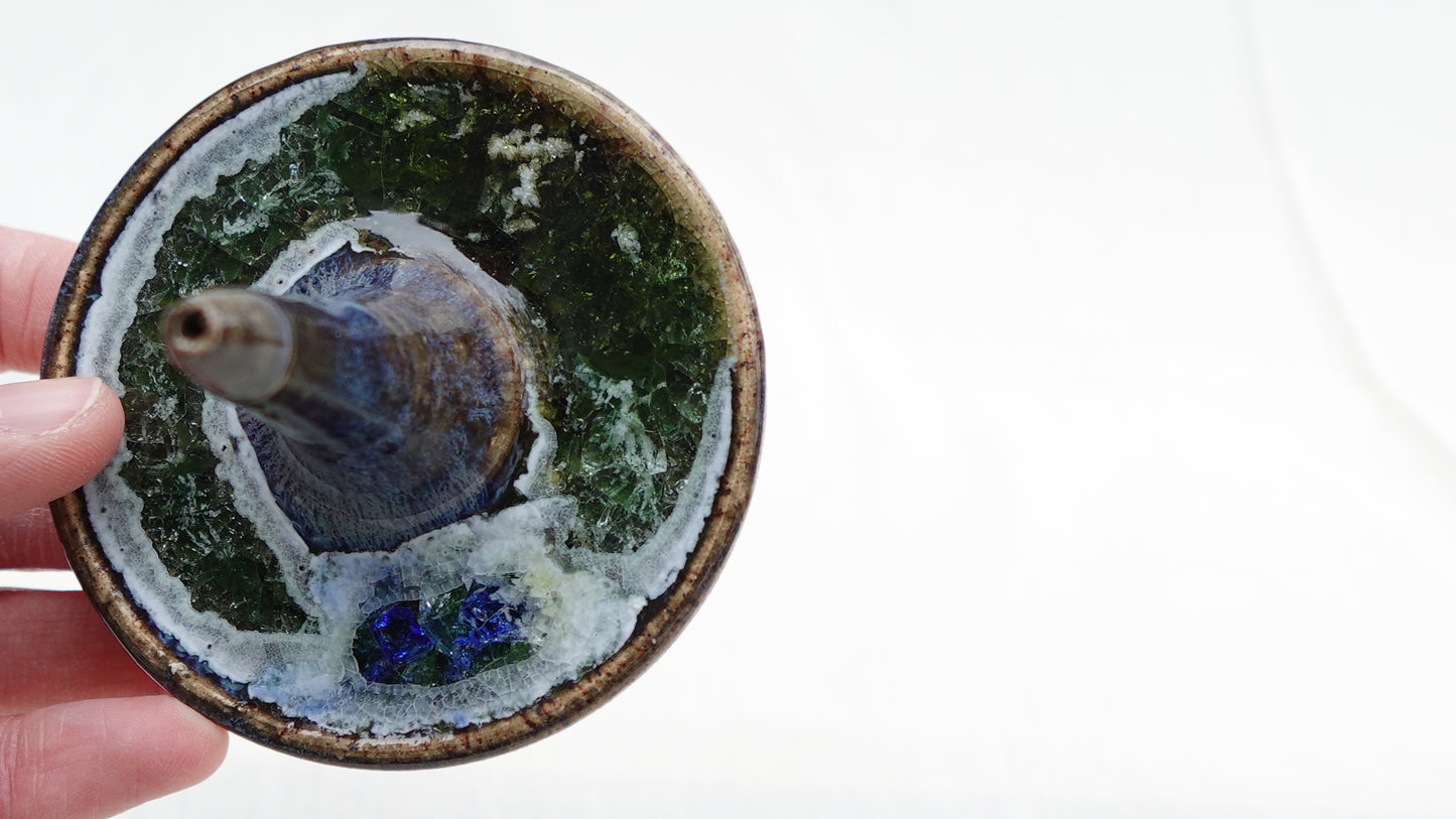 Handmade Ceramic Ring Dish with Recycled Glass