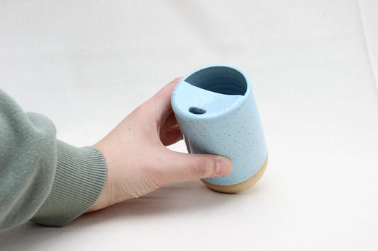 Handmade Baby Blue Ceramic Travel Mug with Lid – Pottery Sippy Cup Tumbler for Car Cup Holder