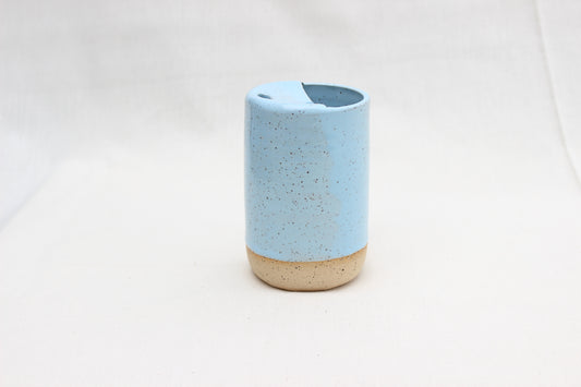 Handmade Baby Blue Ceramic Travel Mug with Lid – Pottery Sippy Cup Tumbler for Car Cup Holder