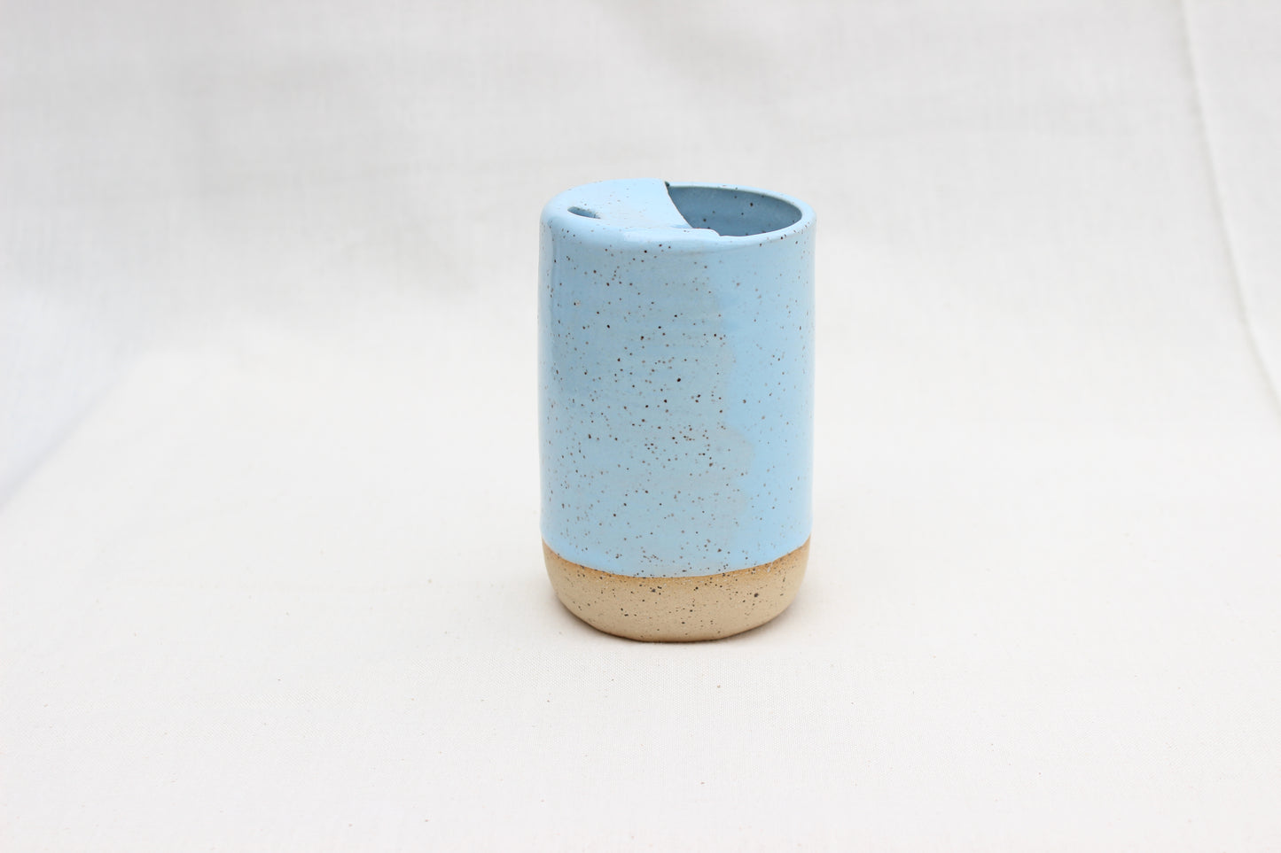 Handmade Baby Blue Ceramic Travel Mug with Lid – Pottery Sippy Cup Tumbler for Car Cup Holder