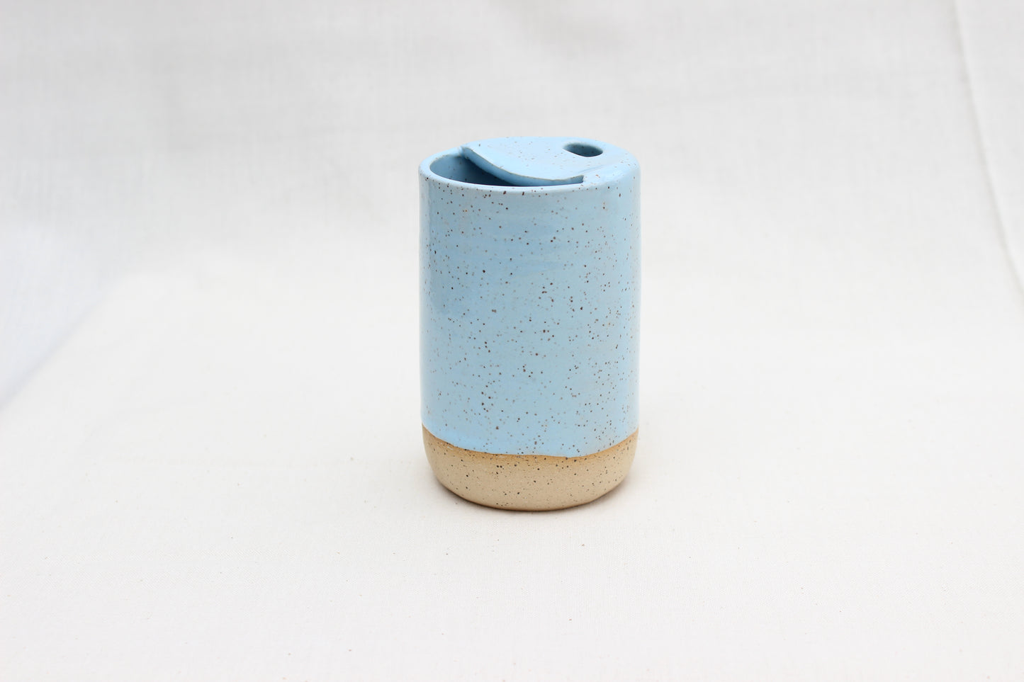Handmade Baby Blue Ceramic Travel Mug with Lid – Pottery Sippy Cup Tumbler for Car Cup Holder
