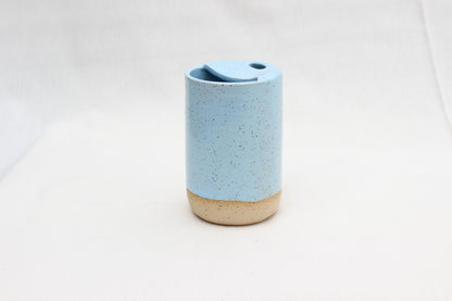 Handmade Baby Blue Ceramic Travel Mug with Lid – Pottery Sippy Cup Tumbler for Car Cup Holder