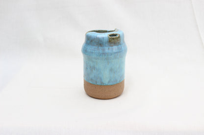 Handmade Blue Ceramic Travel Mug with Lid – Pottery Sippy Cup Tumbler for Car Cup Holder