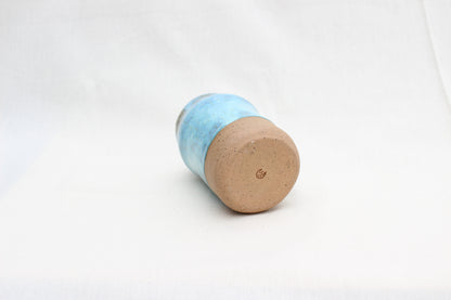 Handmade Blue Ceramic Travel Mug with Lid – Pottery Sippy Cup Tumbler for Car Cup Holder