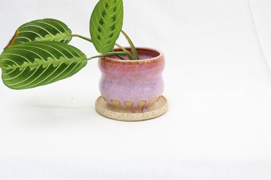 Handmade Ceramic Planter with Drainage – Pink UnicornGlaze, Speckled Stoneware