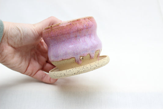 Handmade Ceramic Planter with Drainage – Pink UnicornGlaze, Speckled Stoneware