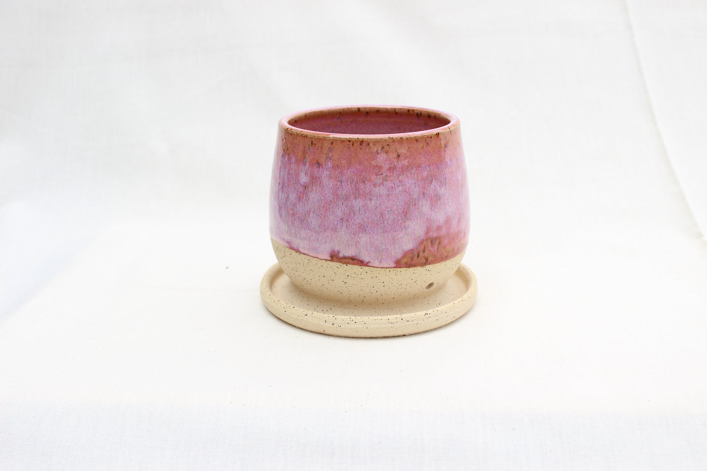 Handmade Ceramic Planter with Drainage – Rose Pink Glaze, Speckled Stoneware