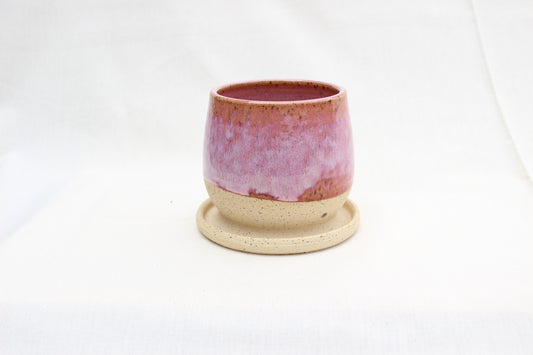 Handmade Ceramic Planter with Drainage – Rose Pink Glaze, Speckled Stoneware