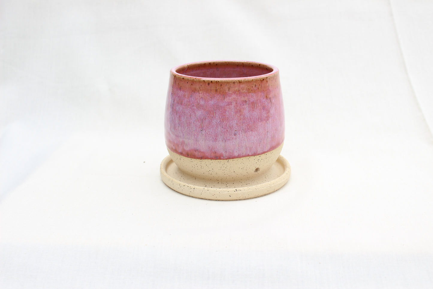 Handmade Ceramic Planter with Drainage – Rose Pink Glaze, Speckled Stoneware