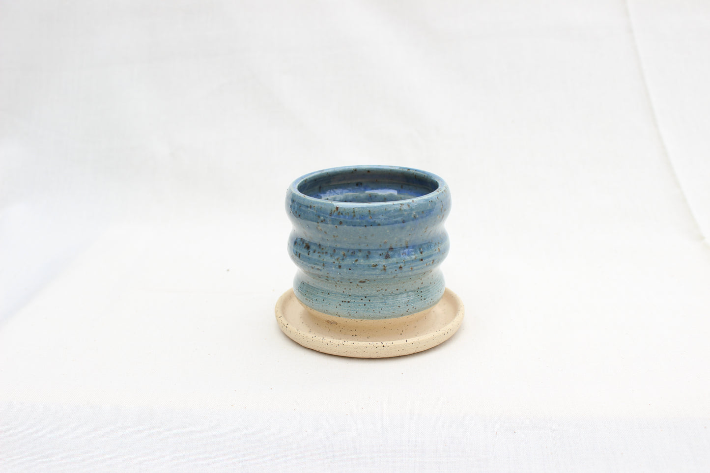Handmade Ceramic Planter with Drainage – Ripple Texture, Blue Glaze