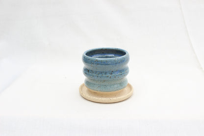 Handmade Ceramic Planter with Drainage – Ripple Texture, Blue Glaze